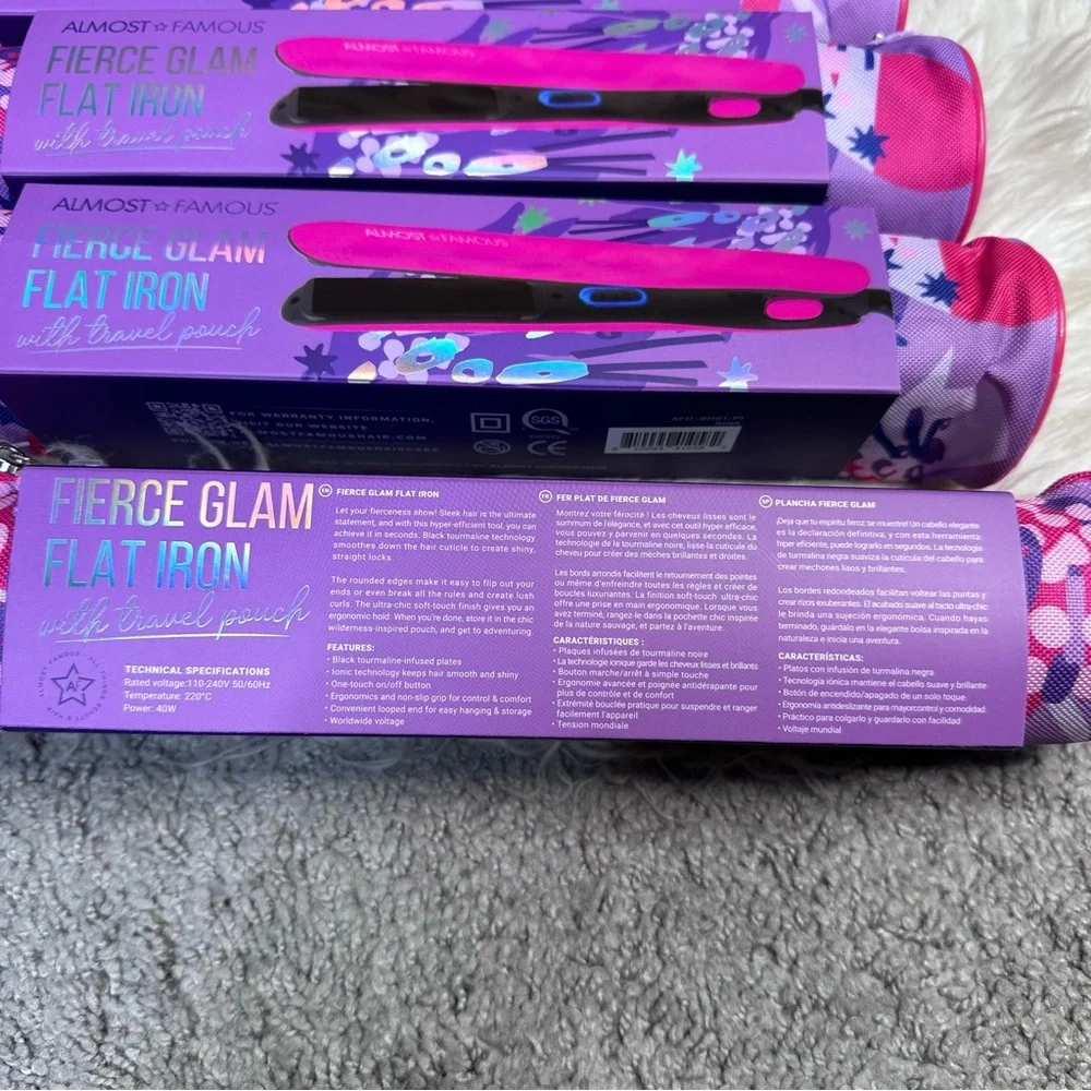 Nwt Almost Famous Fierce Glam‎ Pink Flat Iron with travel pouch nwt